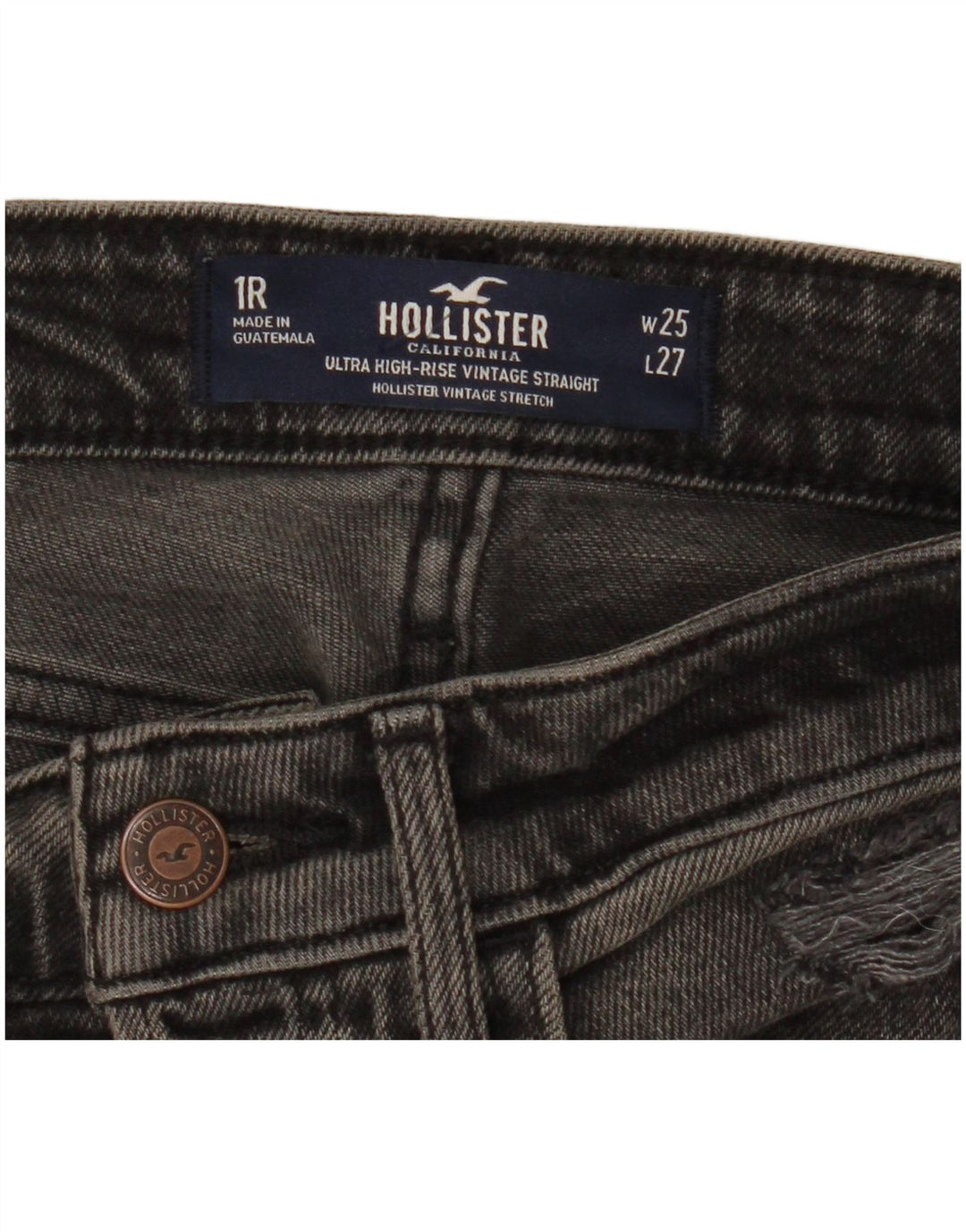 HOLLISTER Dame Distressed High Rise Straight Jeans W25 L27 Sort Bomuld
