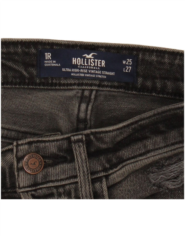 HOLLISTER Dame Distressed High Rise Straight Jeans W25 L27 Sort Bomuld