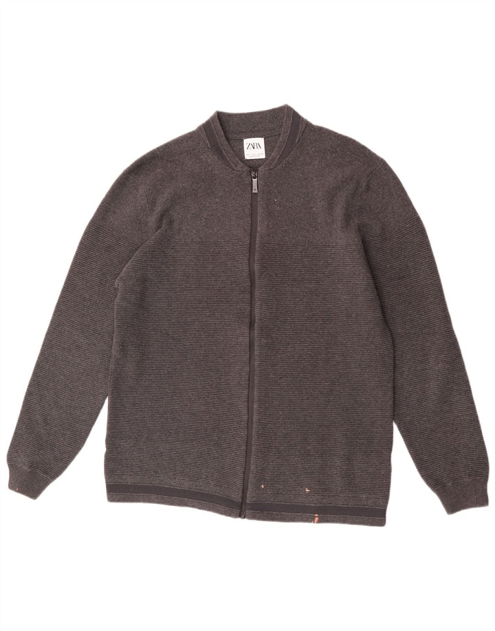 Zara Herre cardigan sweater Stor grå stribet bomuld