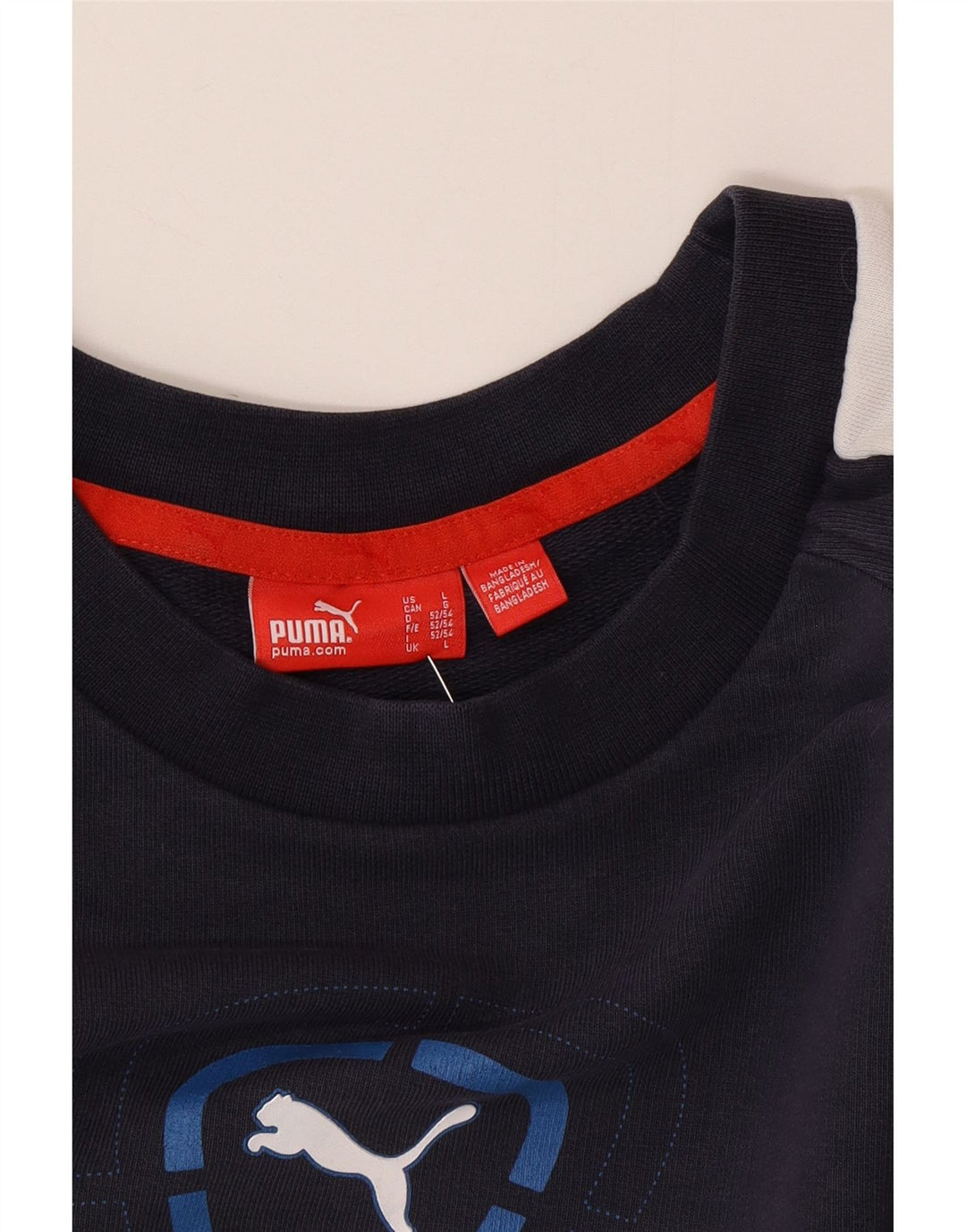 PUMA Mens Graphic Sweatshirt Jumper Large Navy Blue Colourblock