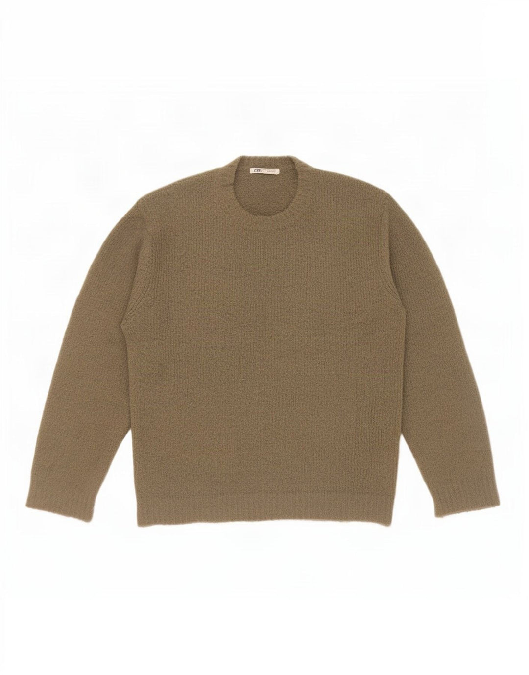 Zara Herre Crew Neck Jumper Sweater Medium Khaki Akryl