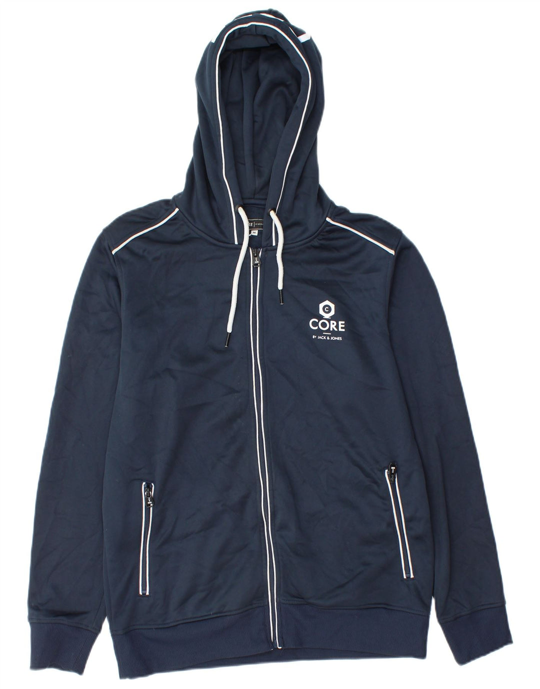 Jack & Jones Herre grafisk hættetrøje med lynlås, medium marineblå polyester
