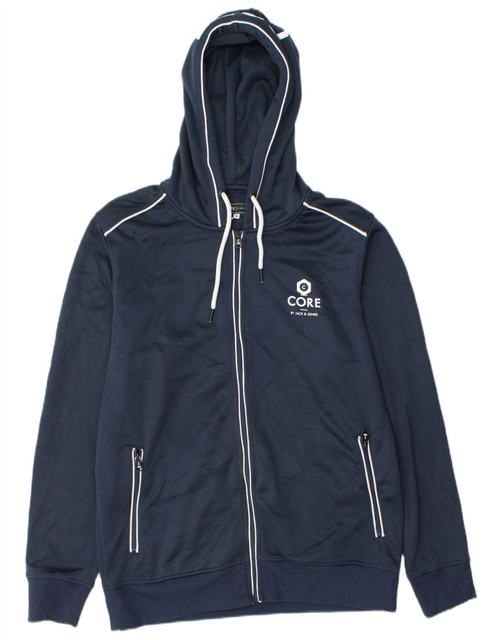 Jack & Jones Herre grafisk hættetrøje med lynlås, medium marineblå polyester