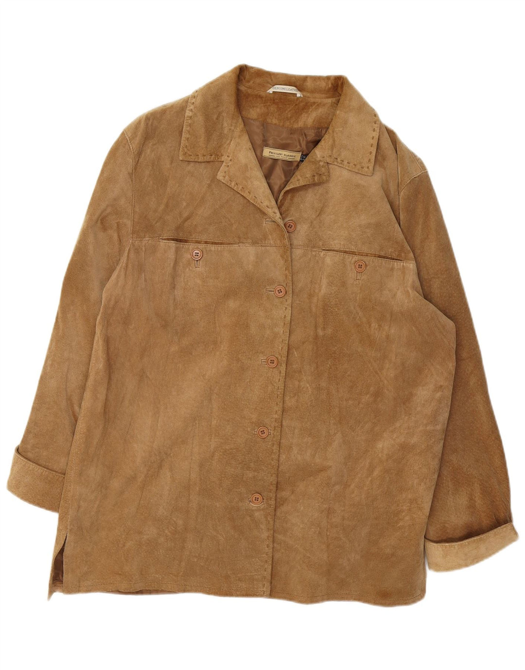 PRIVILEGI Womens Suede Overcoat IT 52 2XL Brown Leather
