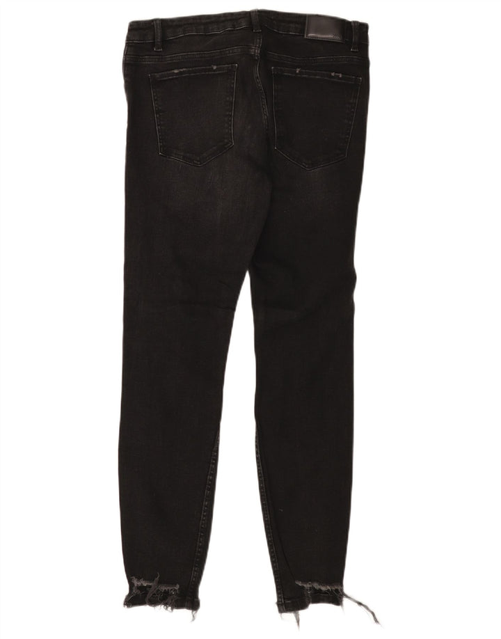 Zara Dame Distressed Slim Jeans EU 40 Medium W30 L27 Sort Bomuld