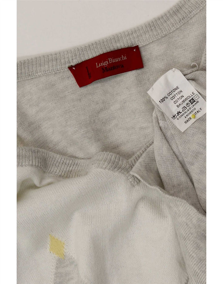 Luigi Bianchi Herre V-hals sweater Medium Grey Argyle/Diamond Bomuld