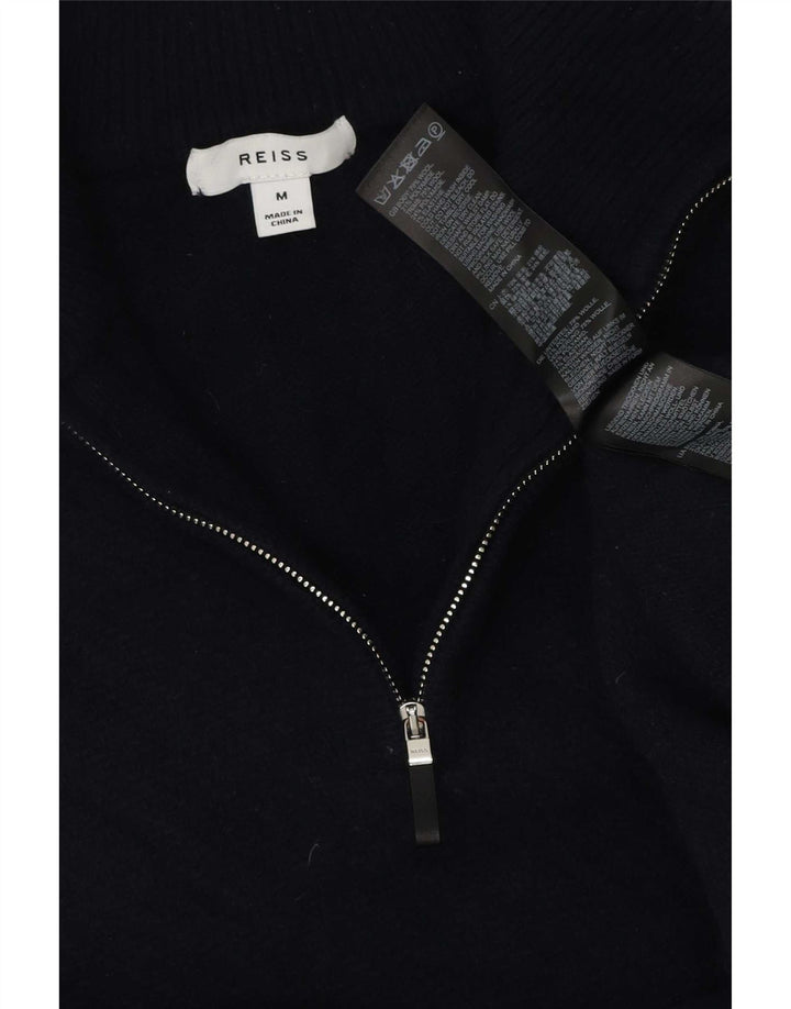 Reiss Herre Zip Neck Jumper Sweater Medium Navy Blue Uld