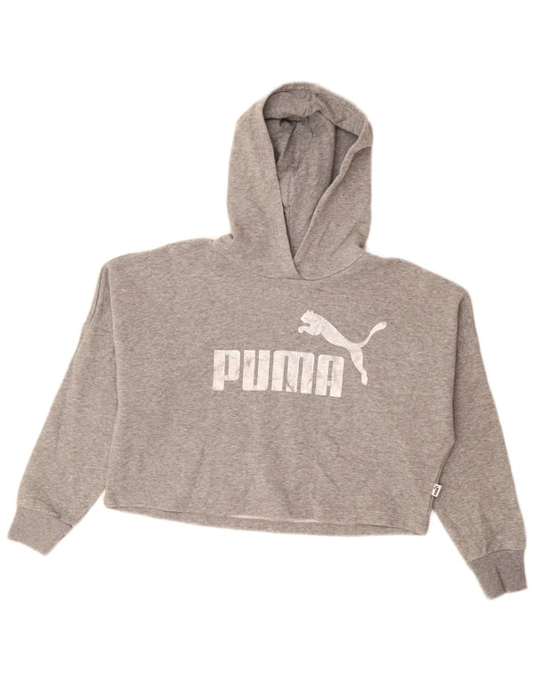 PUMA Girls Crop Graphic Hoodie Jumper 9-10 år Grå Bomuld