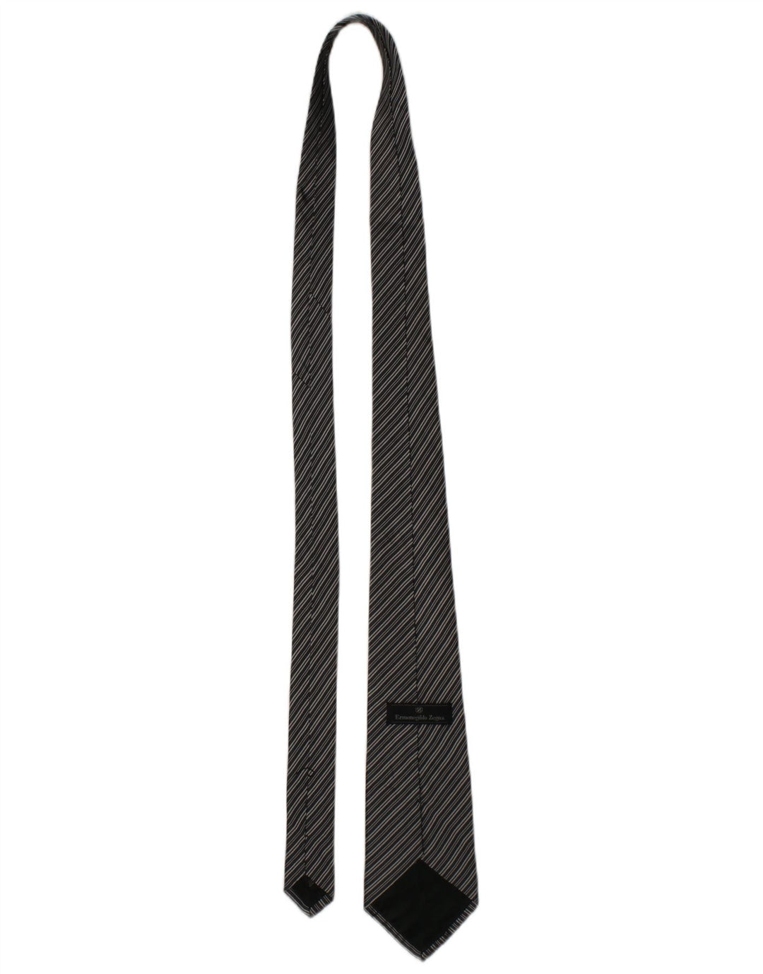 ERMENEGILDO ZEGNA Mens Tie One Size Black Striped Silk Classic