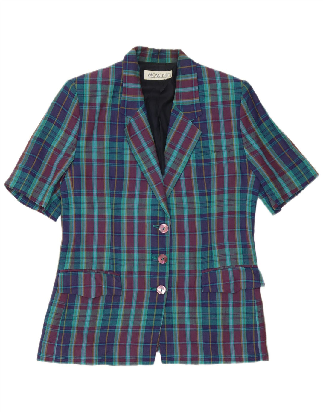 Momenti Dame 3 Button Blazer Jacket UK 14 Medium Flerfarvet Ternet