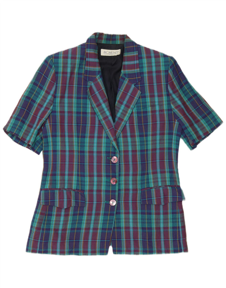 Momenti Dame 3 Button Blazer Jacket UK 14 Medium Flerfarvet Ternet