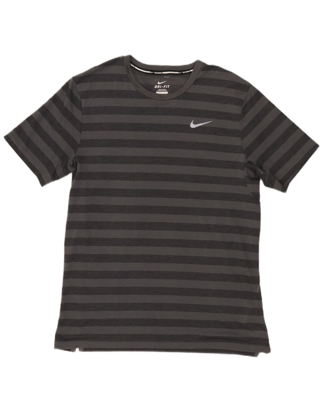 Nike herre Dri Fit T-shirt top mellemgrå stribet polyester