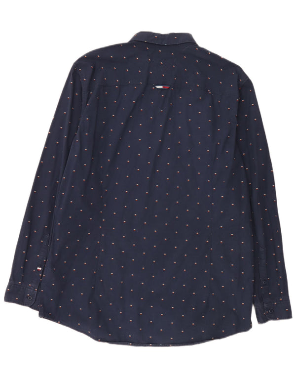 Tommy Jeans Herre Slim Fit skjorte XL marineblå plettet bomuld
