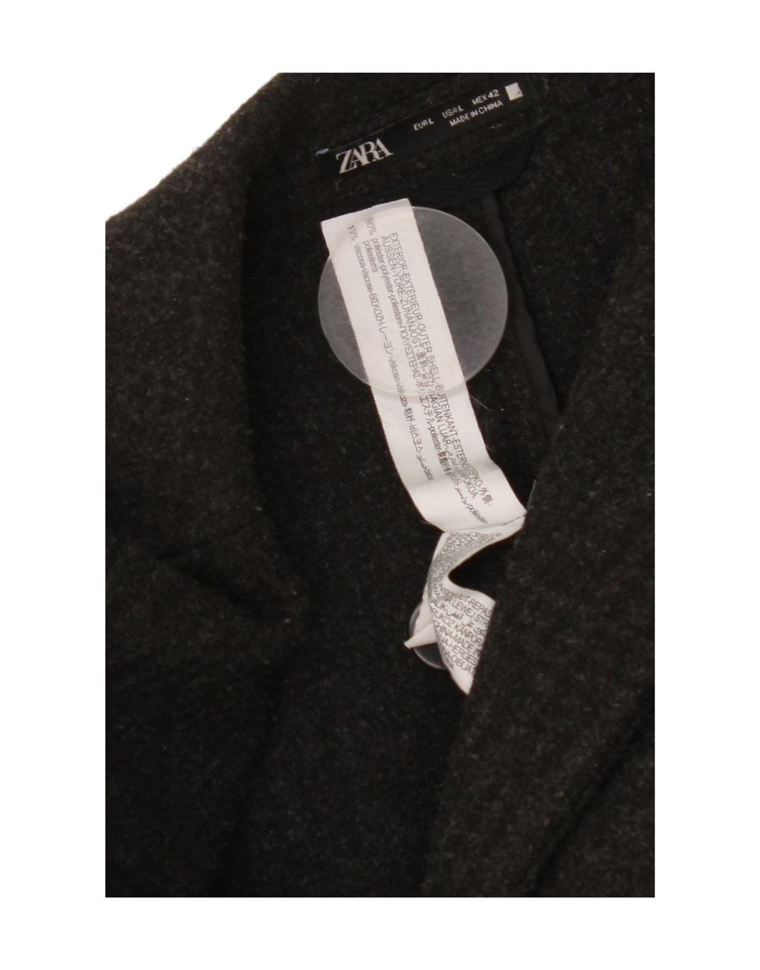 Zara Herre Overfrakke UK 40 Stor Sort Polyester