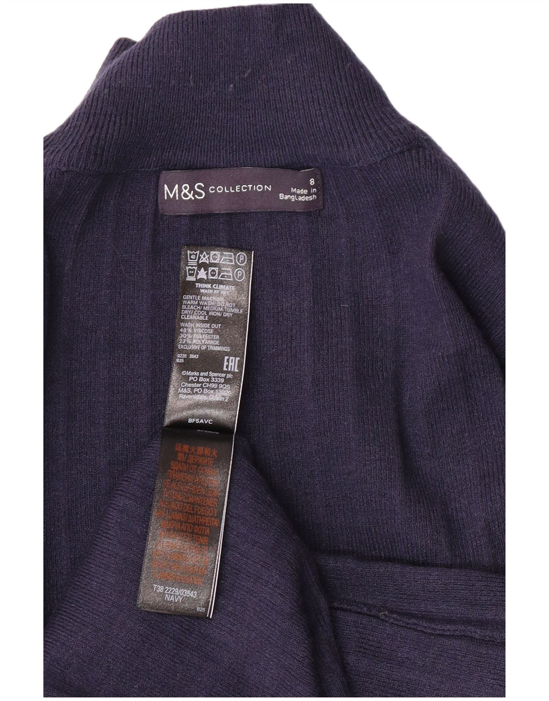 MARKS & SPENCER Dame Turtle Neck Sweater UK 8 Small Navy Blue