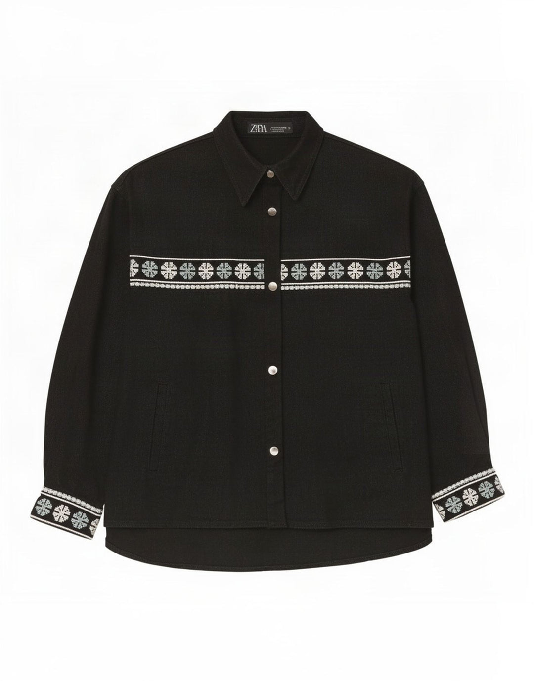 Zara Dame Oversized Shirt UK 14 Medium Sort Geometrisk Bomuld
