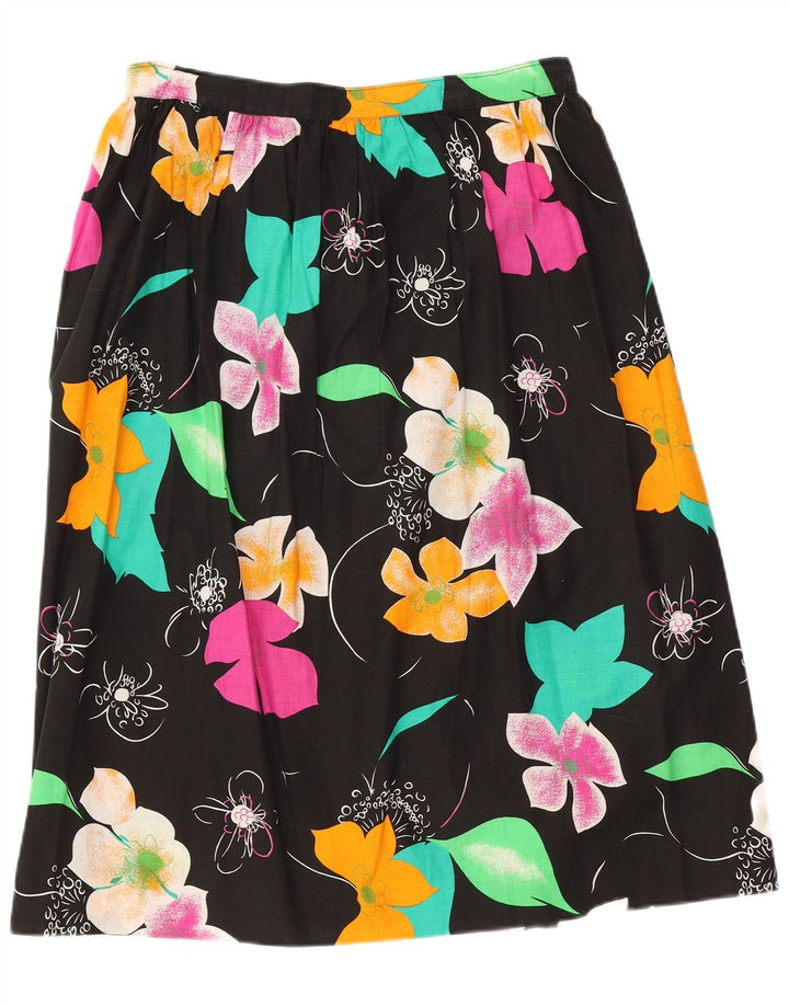 VINTAGE Womens Pleated Wrap Skirt W32 Large Black Floral
