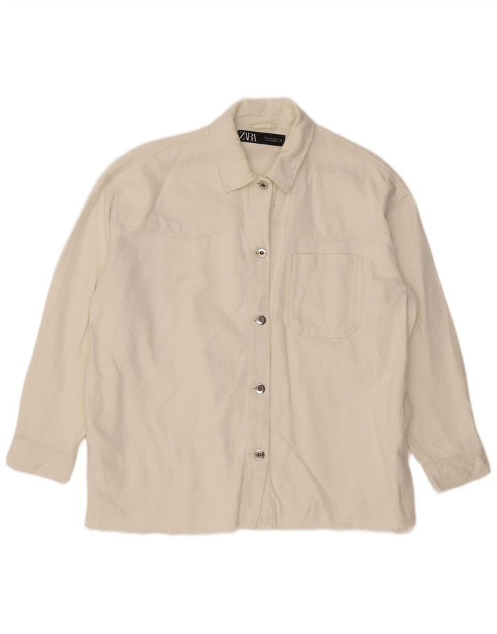 Zara Dame Overshirt Shirt UK 10 Small White Bomuld