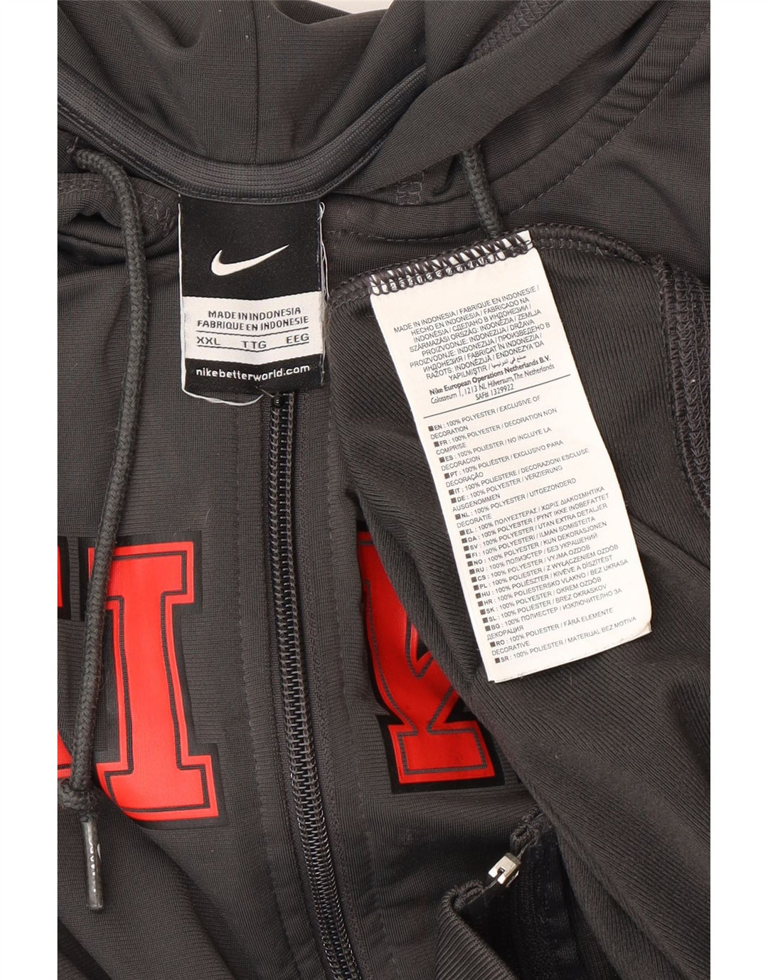 Nike Herre grafisk hættetrøje med lynlås 2XL grå polyester