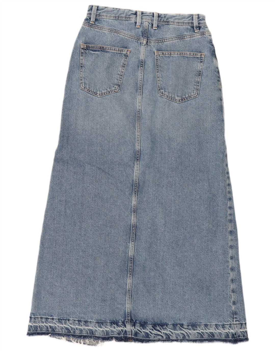 Zara Dame Maxi Distressed Denim Nederdel XS W24 Blå