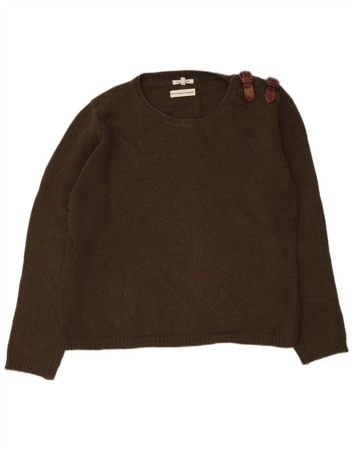 Massimo Dutti Dame Boat Neck Jumper Sweater UK 16 Large Khaki Wool