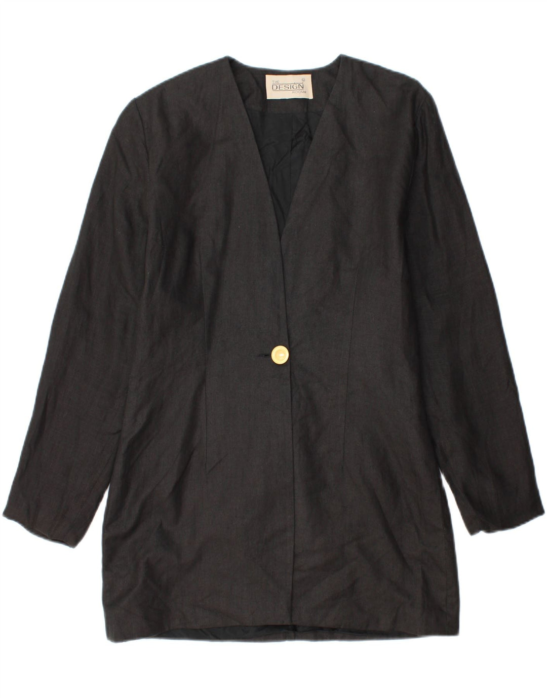 Vintage Dame Longline 1 Knap Blazer Jacket UK 14 Medium Sort Linen