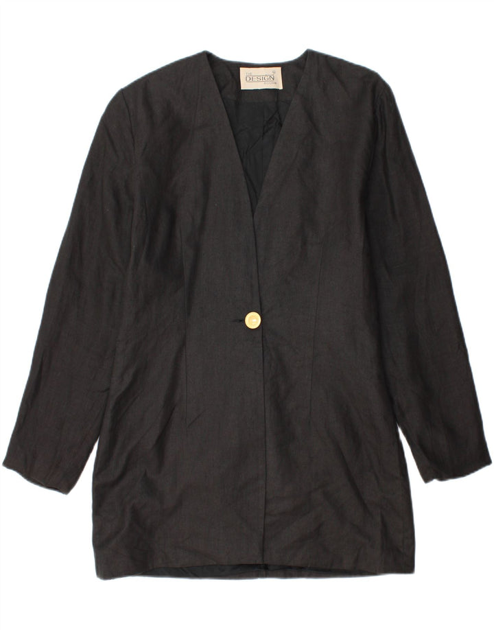 Vintage Dame Longline 1 Knap Blazer Jacket UK 14 Medium Sort Linen