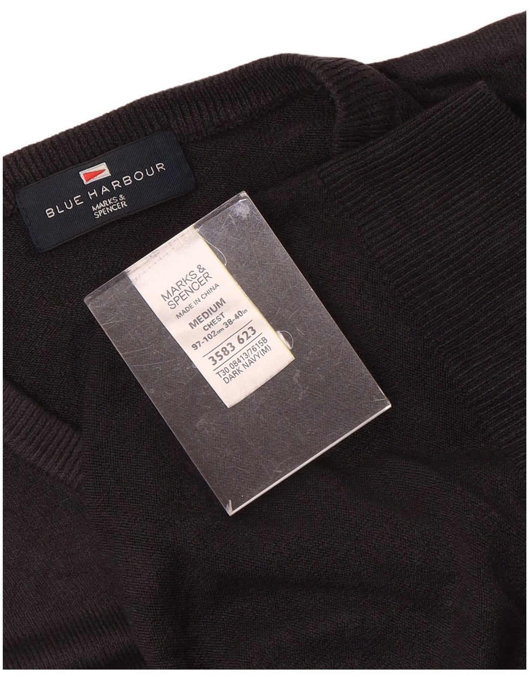 MARKS & SPENCER Herre Blue Harbor V-hals sweater Medium Sort