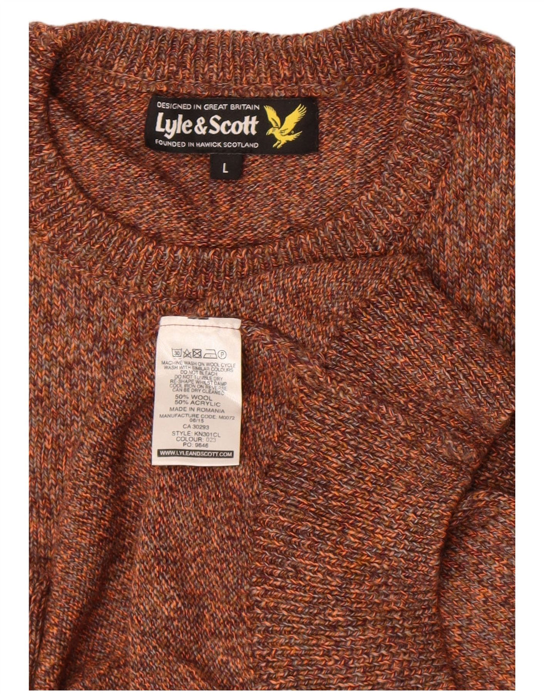 Lyle & Scott Herre sweater med rund hals, stor brun flækket uld