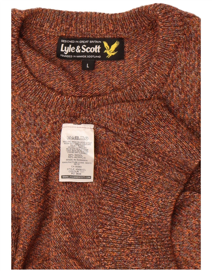 Lyle & Scott Herre sweater med rund hals, stor brun flækket uld
