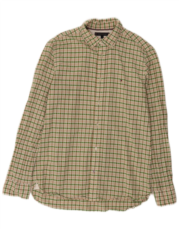 Tommy Hilfiger Herre Flanellskjorte Medium Grøn Ternet Bomuld