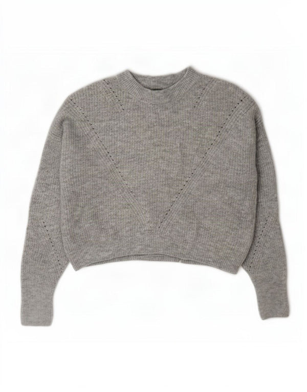 Topshop Dame Petite Crop Turtle Neck Jumper Sweater UK 6 XS Grå