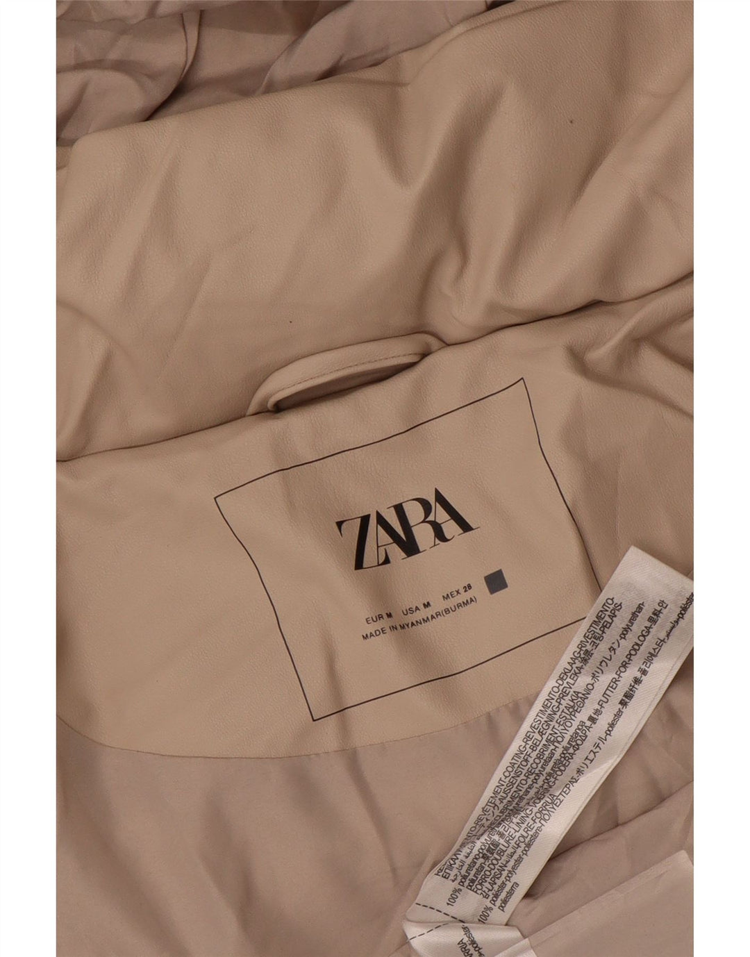 Zara oversize polstret hættejakke til kvinder, UK 14 Medium beige polyurethan