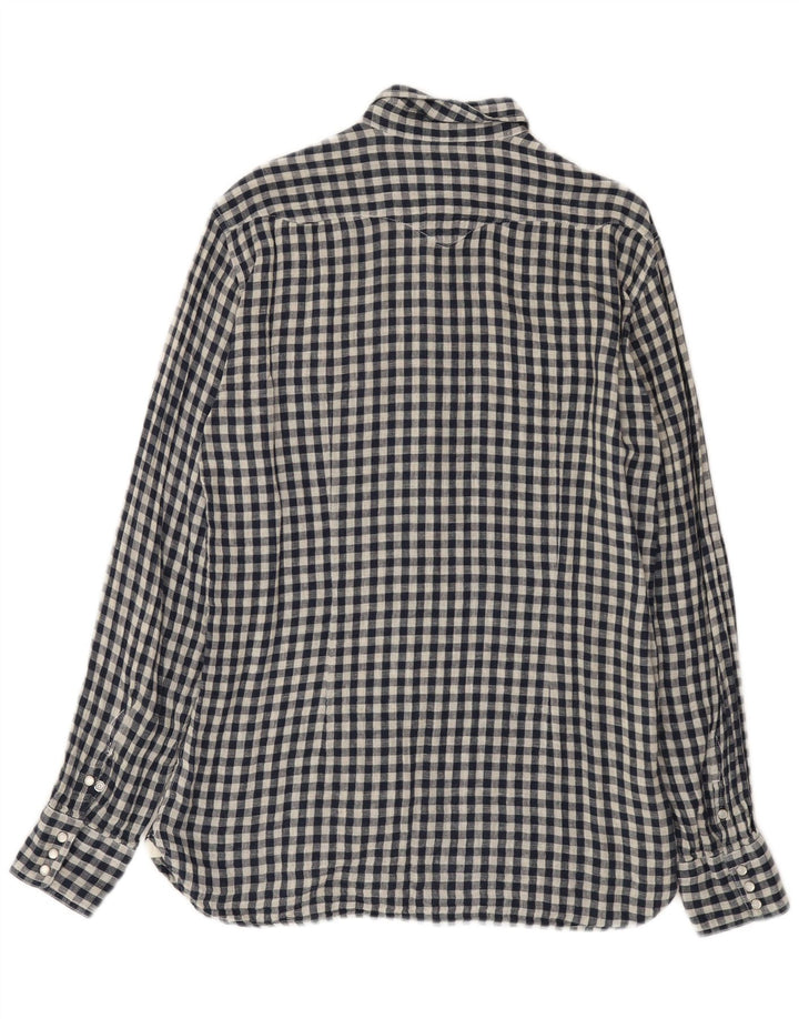 Stefanel herre vestlig skjorte stor marineblå Gingham bomuld