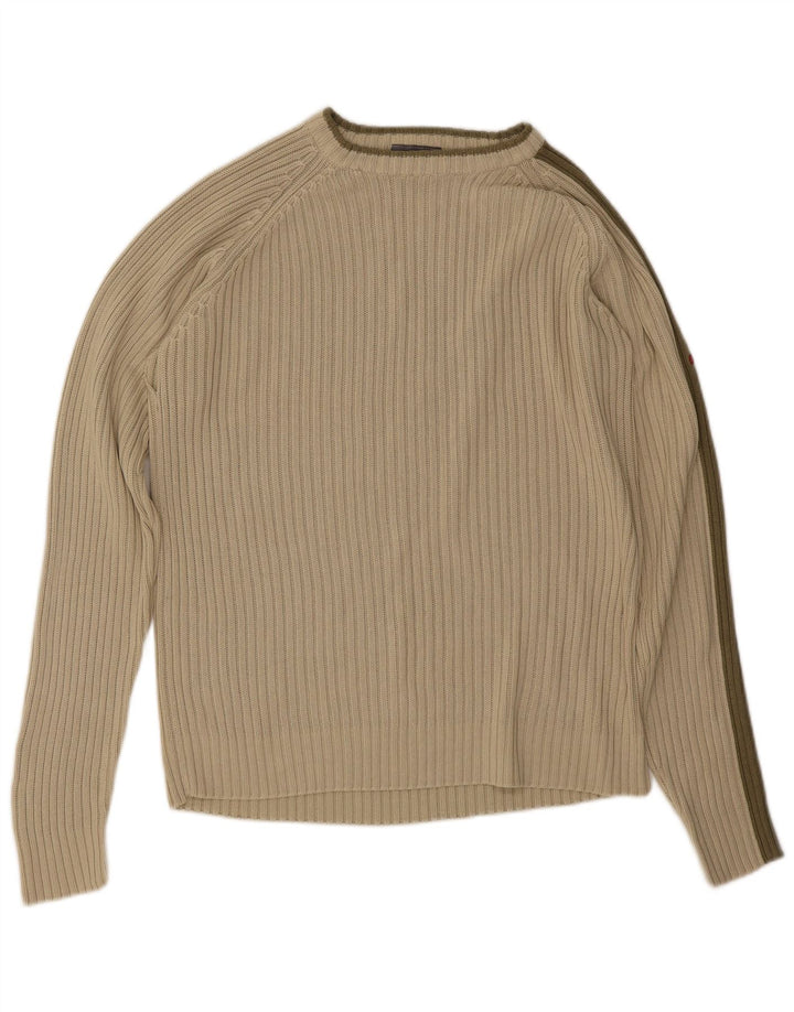 Vintage Herre Boat Neck Jumper Sweater Medium Grøn stribet
