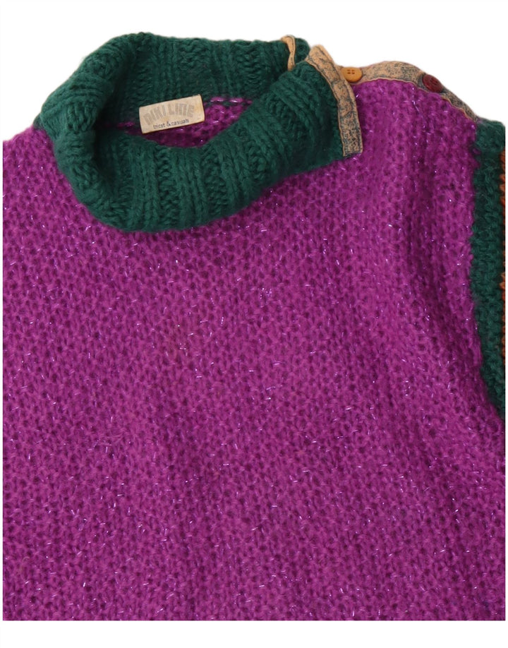 Vintage Dame Rullehals Sweater UK 12 Medium Pink Colourblock