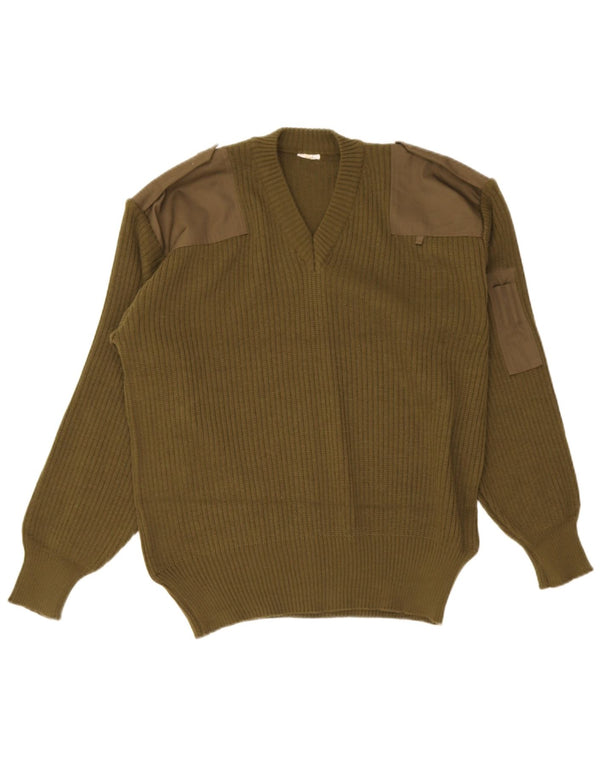 Vintage Herre militær V-hals sweater Medium Khaki