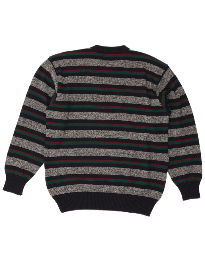 Vintage herre sweater med rund hals XL grå stribet uld