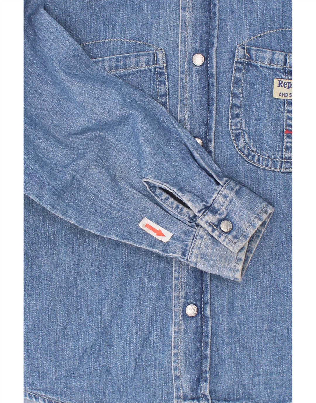 Replay Boys Graphic Denim Shirt 6-7 Years Blue Cotton