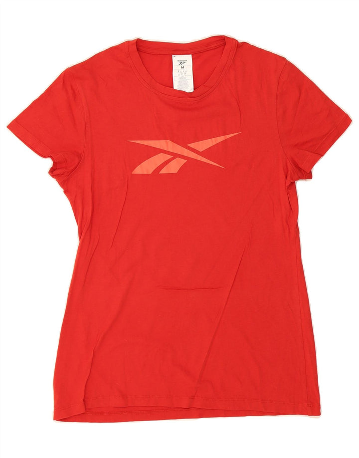 REEBOK Womens Graphic T-Shirt Top UK 12/14 Medium Red Cotton Vintage Reebok and Second-Hand Reebok from Messina Hembry 