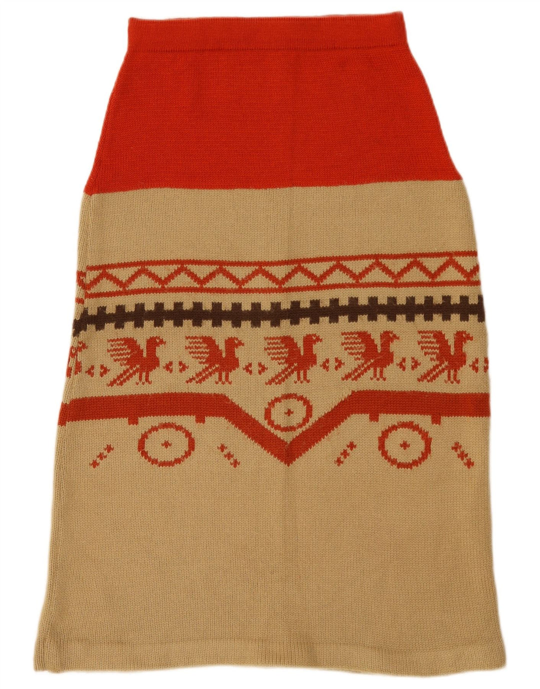 Vintage Kvinder Strik A-Line nederdel W26 Lille Beige Geometrisk