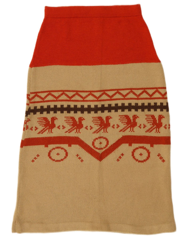 Vintage Kvinder Strik A-Line nederdel W26 Lille Beige Geometrisk