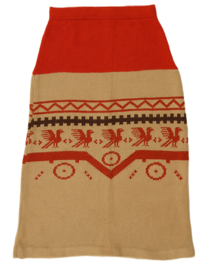 Vintage Kvinder Strik A-Line nederdel W26 Lille Beige Geometrisk