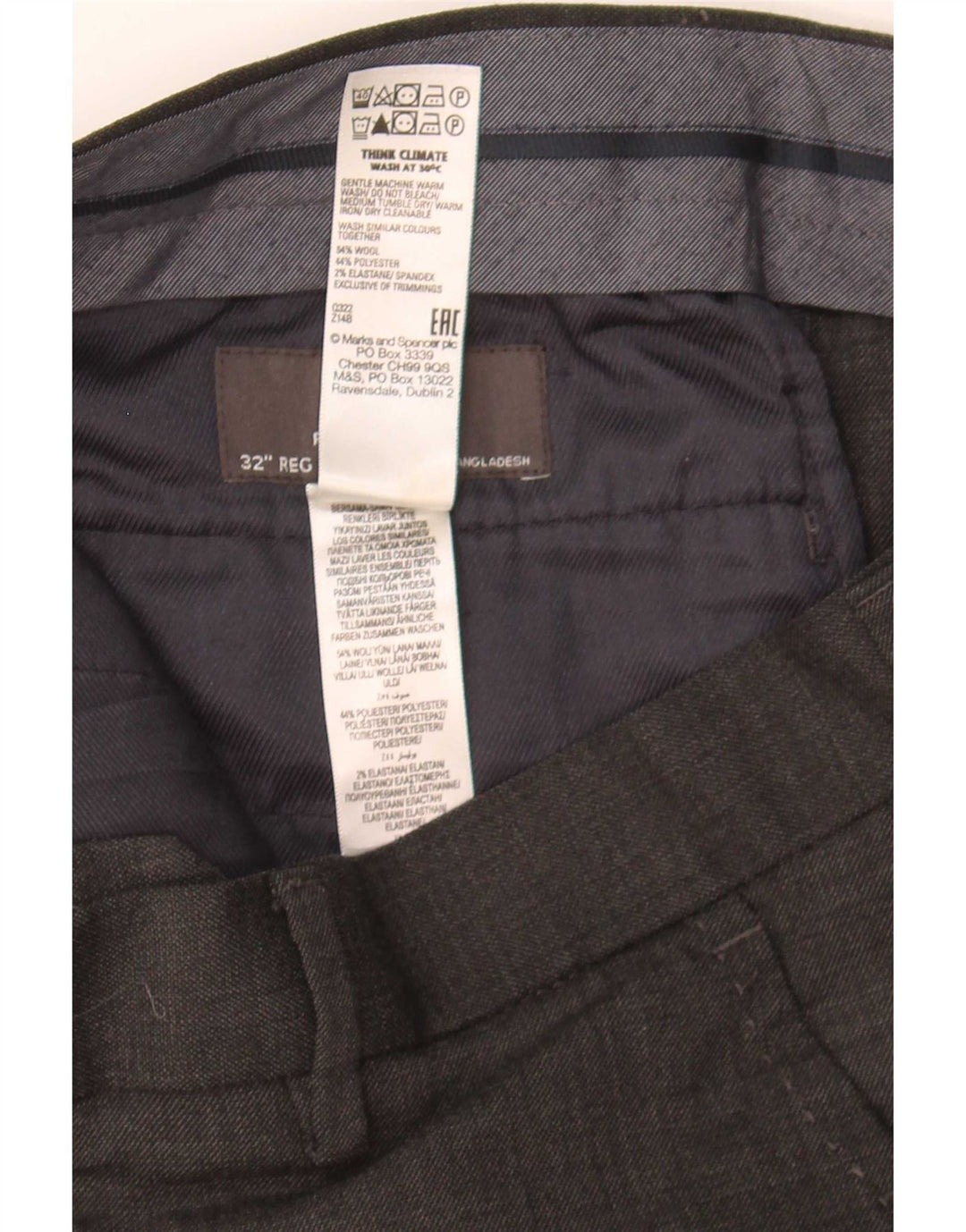 Marks & Spencer Herre Regular Fit Suit Bukser W32 L31 Grå uld