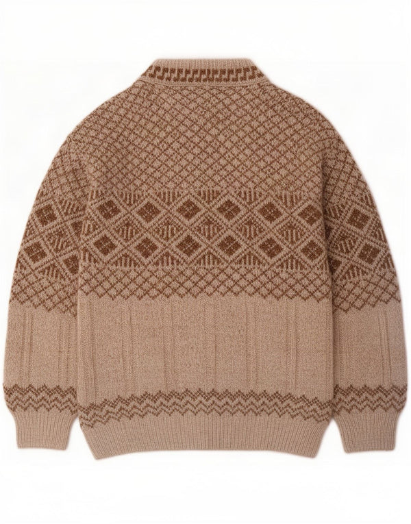 Vintage Herre Crew Neck Jumper Sweater Large Beige Fair Isle Akryl