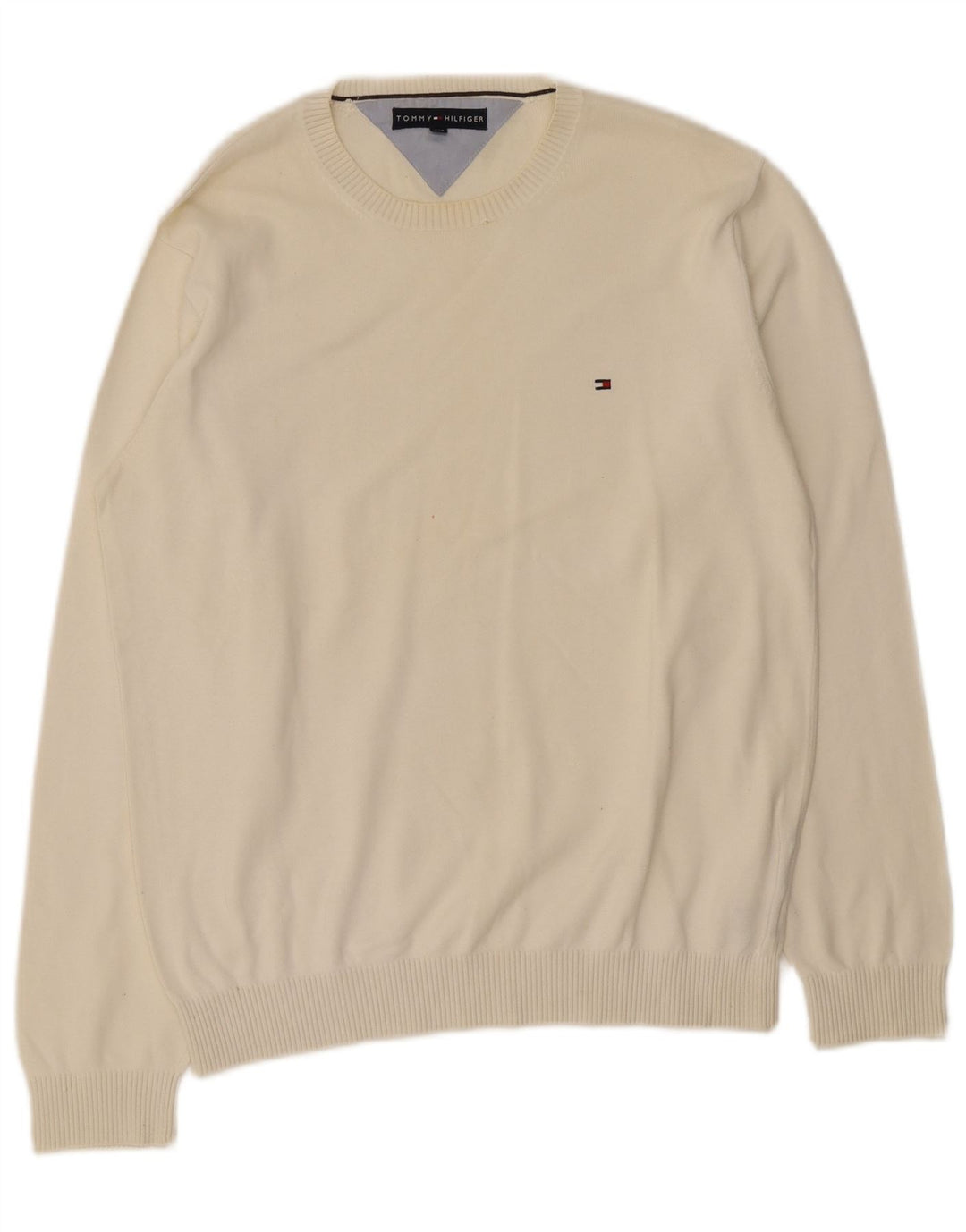 Tommy Hilfiger Herre Crew Neck Jumper Sweater Stor Hvid Bomuld