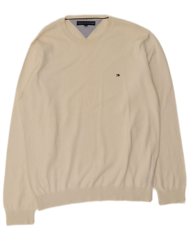 Tommy Hilfiger Herre Crew Neck Jumper Sweater Stor Hvid Bomuld