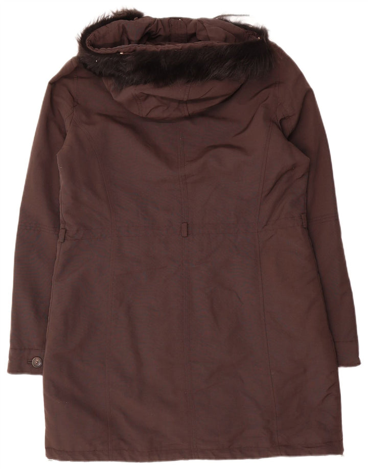 Massimo Dutti Dame Hooded Parka Jacket UK 14 Medium Brown Polyester