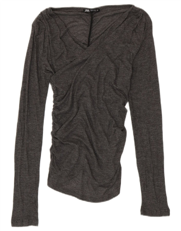 ZARA Damebluse Top UK 12 Medium Grå Polyester