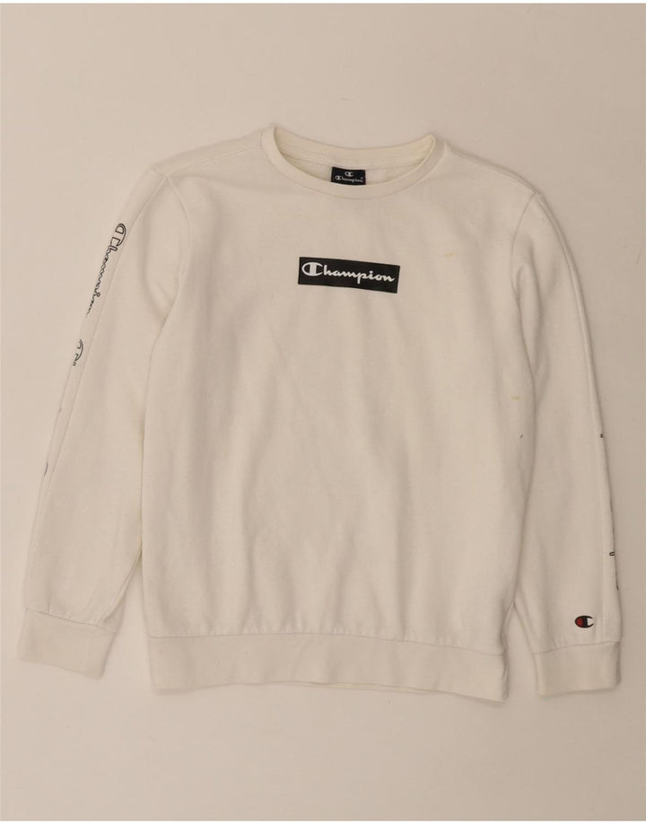 CHAMPION Boys Graphic Sweatshirt Jumper 11-12 Years Large White Cotton
